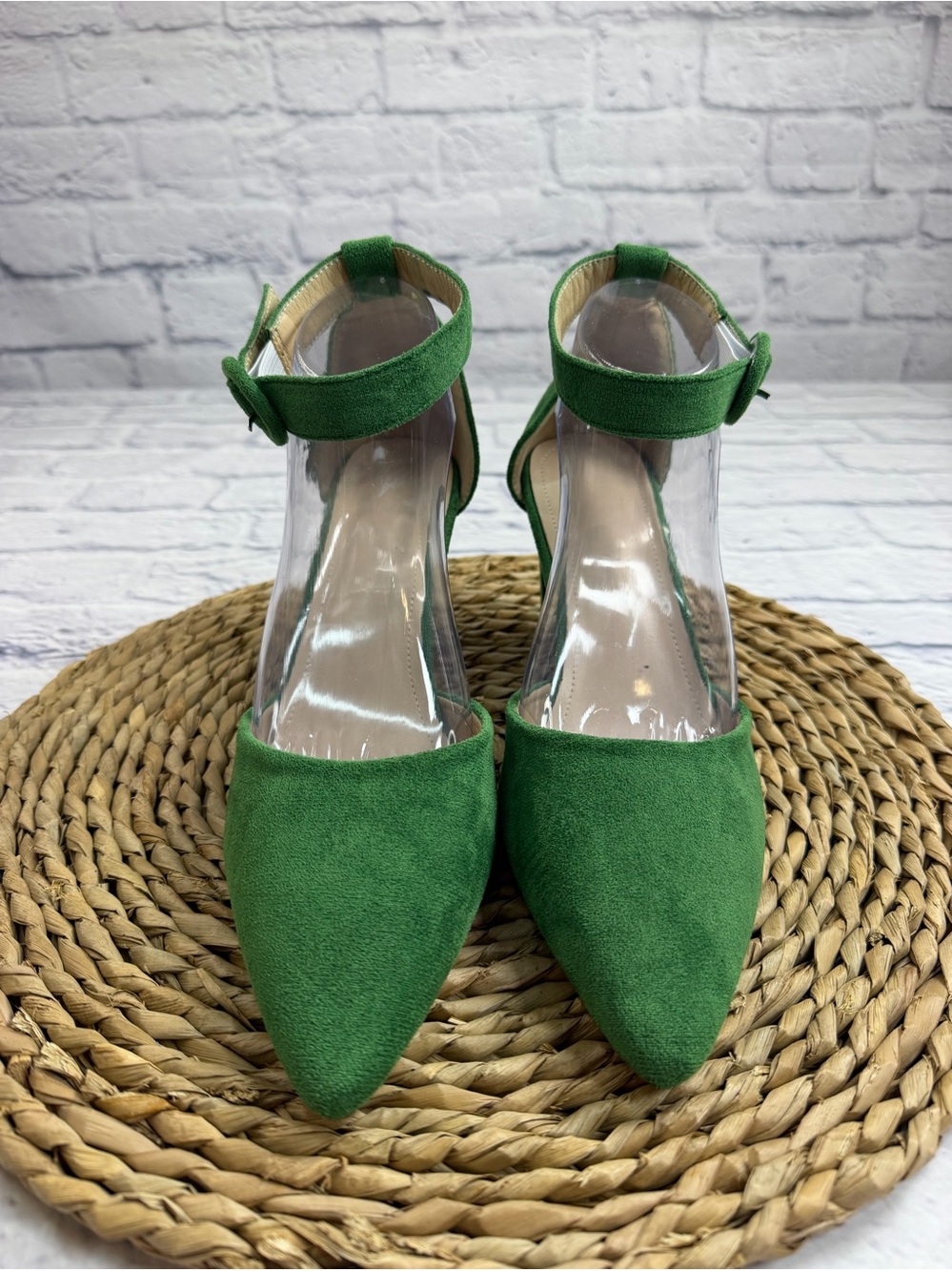 NWOT Kelly Green Ankle-Strap Block Heels. Size EU43, US Size 11.